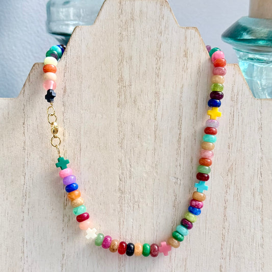 Jade Necklace With Cross Accents