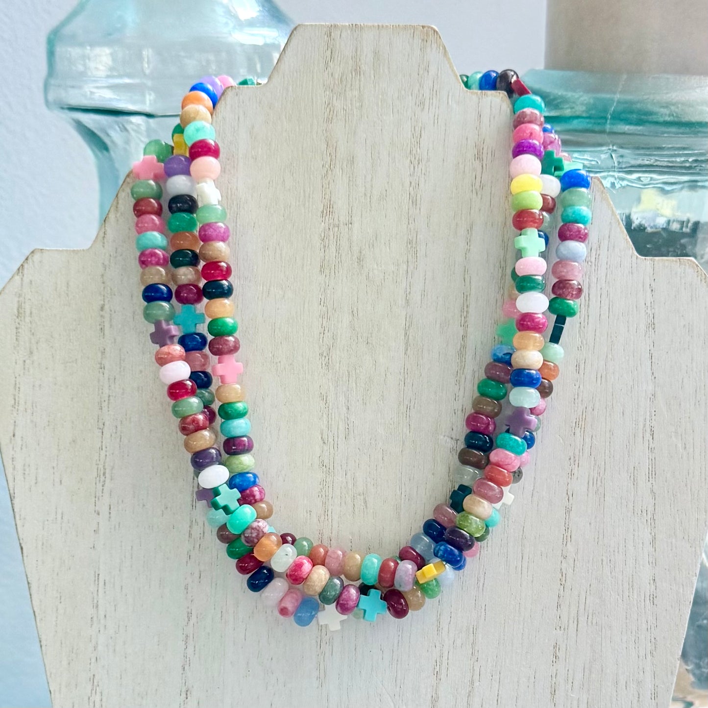 Jade Necklace With Cross Accents