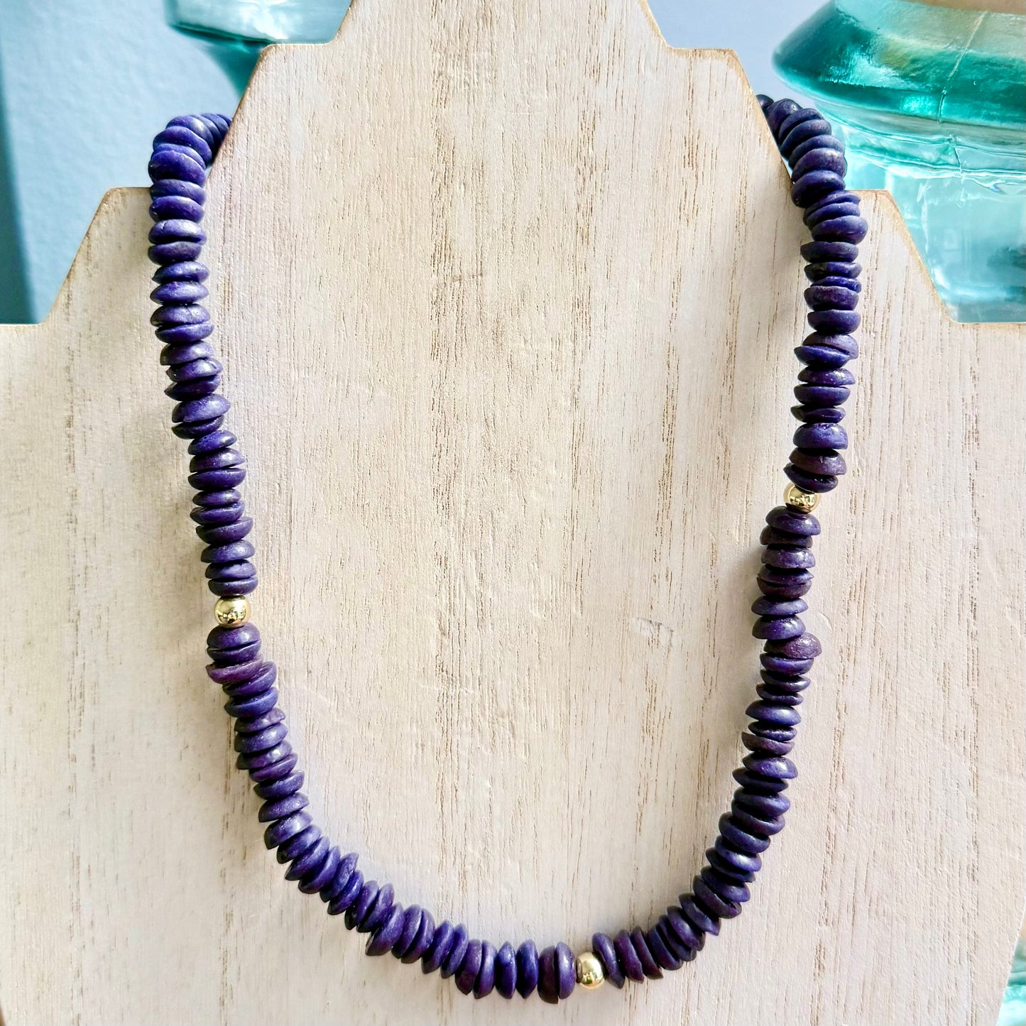 Purple Sandcast Beaded Necklace w/ Gold Spacers