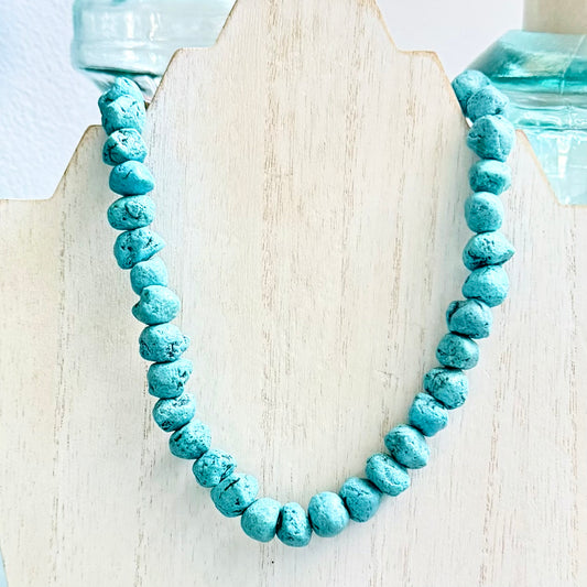 Chunky Teal Moroccan Pottery Necklace
