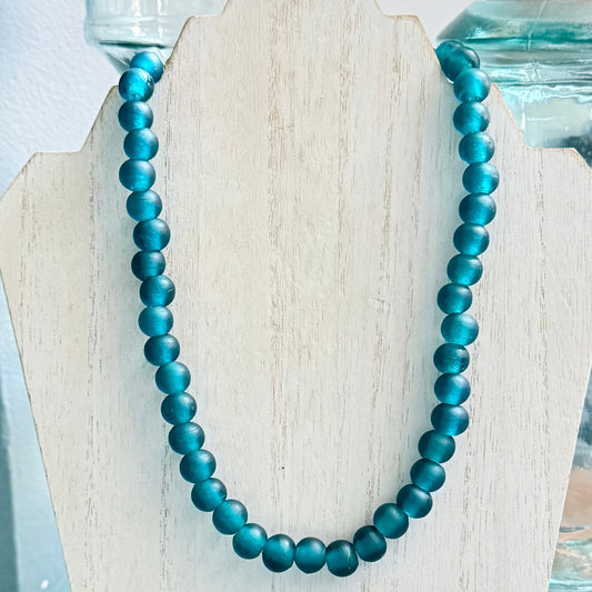 Frosted Teal Sea Glass Beads
