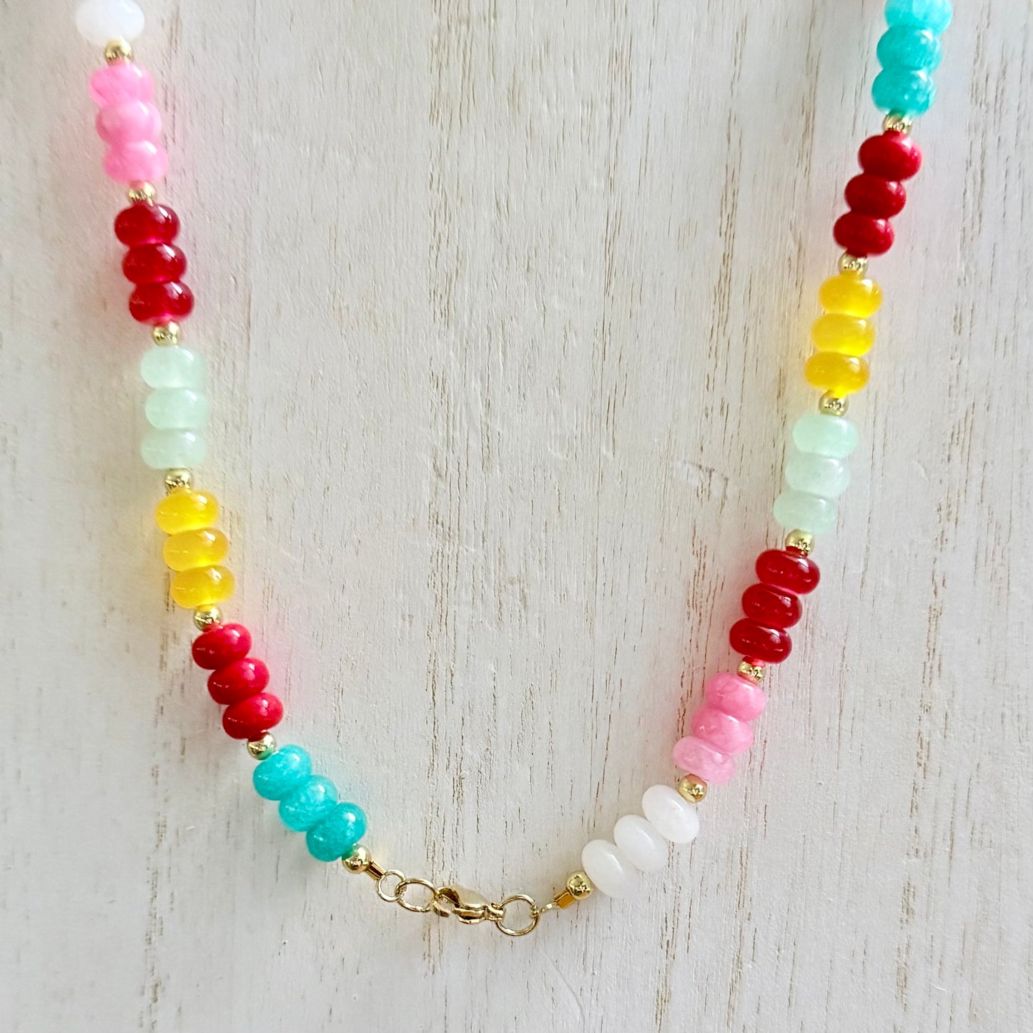 Multi-Colored Jade Necklace w/ Gold Spacers