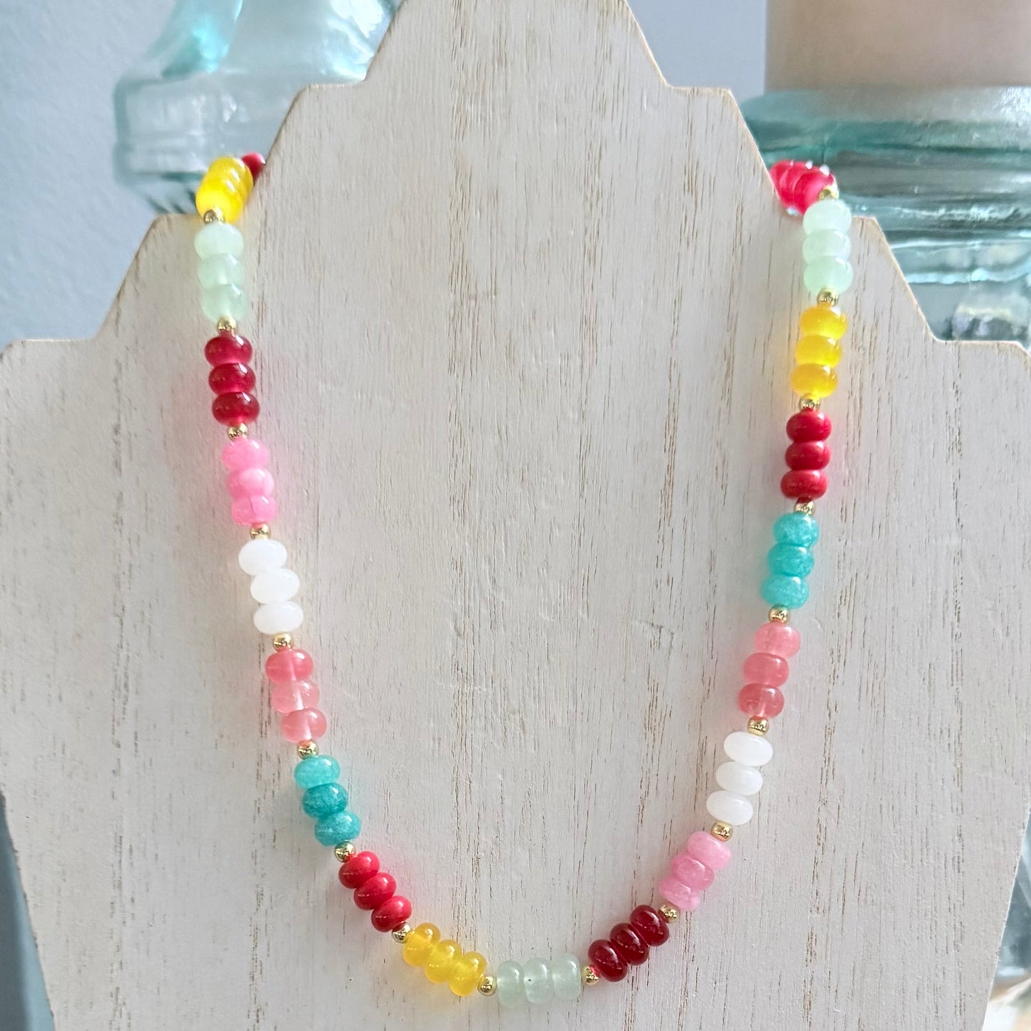 Multi-Colored Jade Necklace w/ Gold Spacers